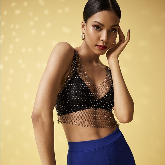 NWT Sparkling rhinestone mesh net  tank top‎ - Picture 1 of 5